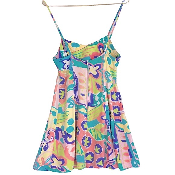 VINTAGE Y2K Multicolor Psychedelic Postmodern Print Rayon Mini Slip Dress - Picture 3 of 7